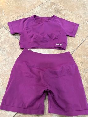 Aurola Women's Purple Active Crop Top and High-Waist Bike Shorts Set